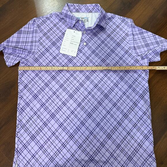 IBKUL NWT Tony Plaid Print Short Sleeve Polo UPF 50+ Golf Preppy Lavender Sz L - Picture 5 of 6